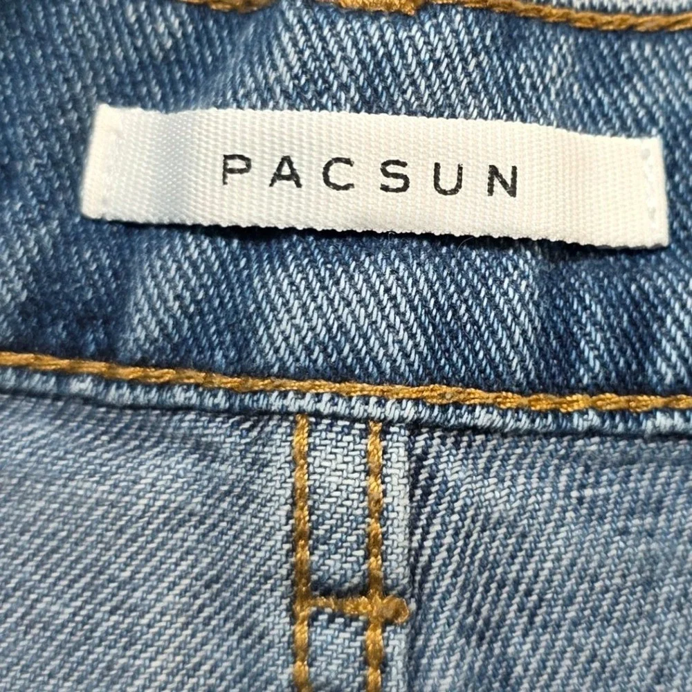 PacSun Womens Baggy High Waisted Distressed Raw Hem Denim Shorts Light Wash 24